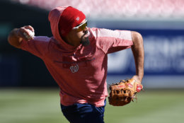 WASHINGTON, DC - MARCH 28: Anthony Rendon #6 of the Washington Nationals warms up before playing against the New York Mets on Opening Day at Nationals Park on March 28, 2019 in Washington, DC. (Photo by Patrick McDermott/Getty Images)