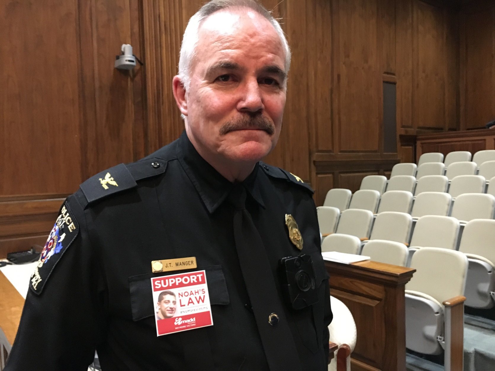 Police Chief Tom Manger in Annapolis where he joined Leotta’s parents in testifying in favor of “Noah’s Law” designed to toughen penalties for drunk driving. The bill ended up passing. (WTOP/Kate Ryan)
