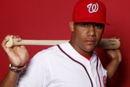 WEST PALM BEACH, FLORIDA - FEBRUARY 22:  Juan Soto #22 of the Washington Nationals poses for a portrait on Photo Day at FITTEAM Ballpark of The Palm Beaches during on February 22, 2019 in West Palm Beach, Florida. (Photo by Michael Reaves/Getty Images)