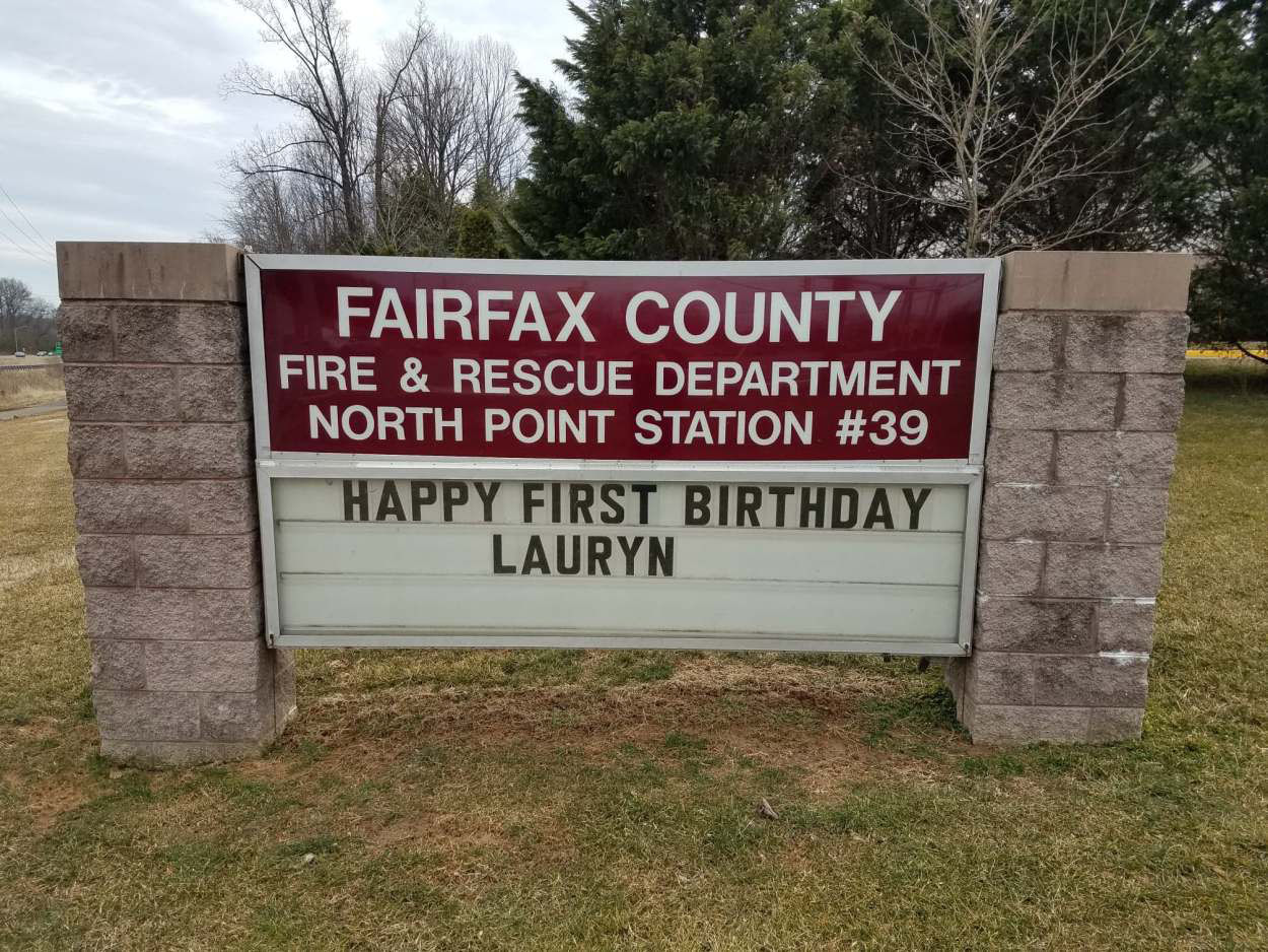 The B-Shift at Station 39 in North Point wanted to celebrate Lauryn's birthday too. (Courtesy Fairfax County Fire and Rescue)