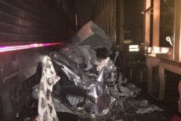 A Honda Civic was struck by two trains in Virginia on Sunday. The passengers were able to get out of the car before the trains hit. (Courtesy Virginia State Police)