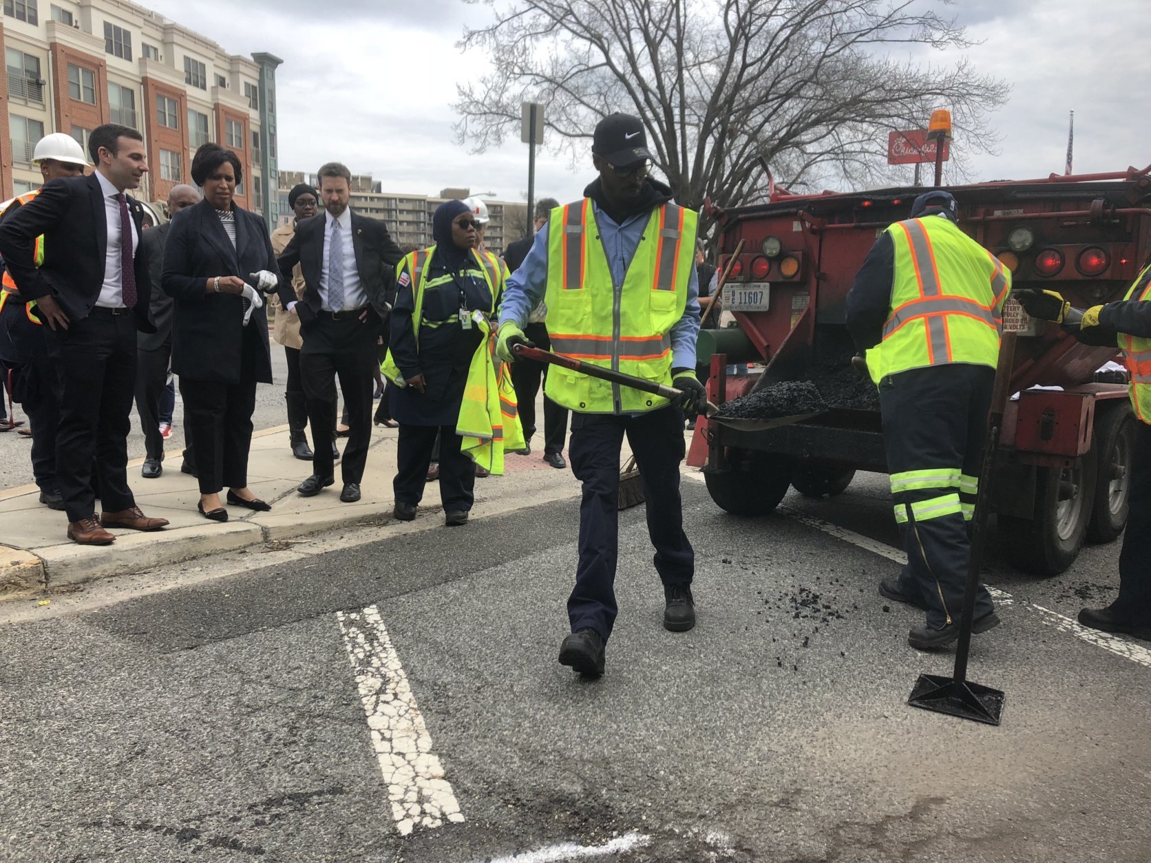 While it may not feel like it to some drivers, the District Department of Transportation said its crews have already filled more than 22,000 potholes across the city in just the last three months. (WTOP/Max Smith)