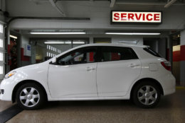 A 2009 Toyota Matrix is shown at the service department at McInerney Toyota in Clinton Township, Mich., Feb. 4, 2010.  (AP Photo/Paul Sancya)