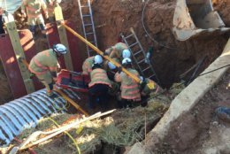 Crews rescued a construction worker trapped by a trench collapse Tuesday afternoon in Germantown, Maryland. (Courtesy Montgomery County Fire & Rescue)