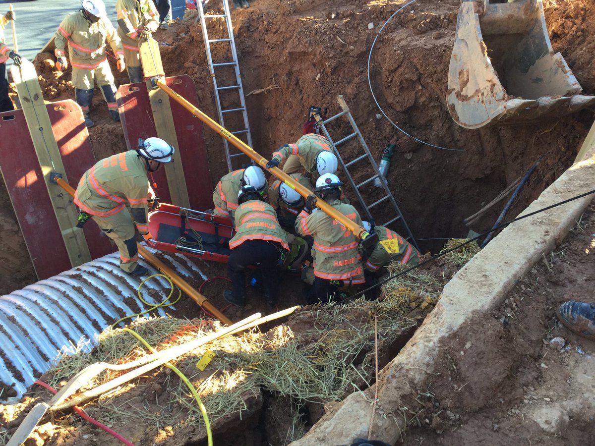 Crews rescued a construction worker trapped by a trench collapse Tuesday afternoon in Germantown, Maryland. (Courtesy Montgomery County Fire & Rescue)