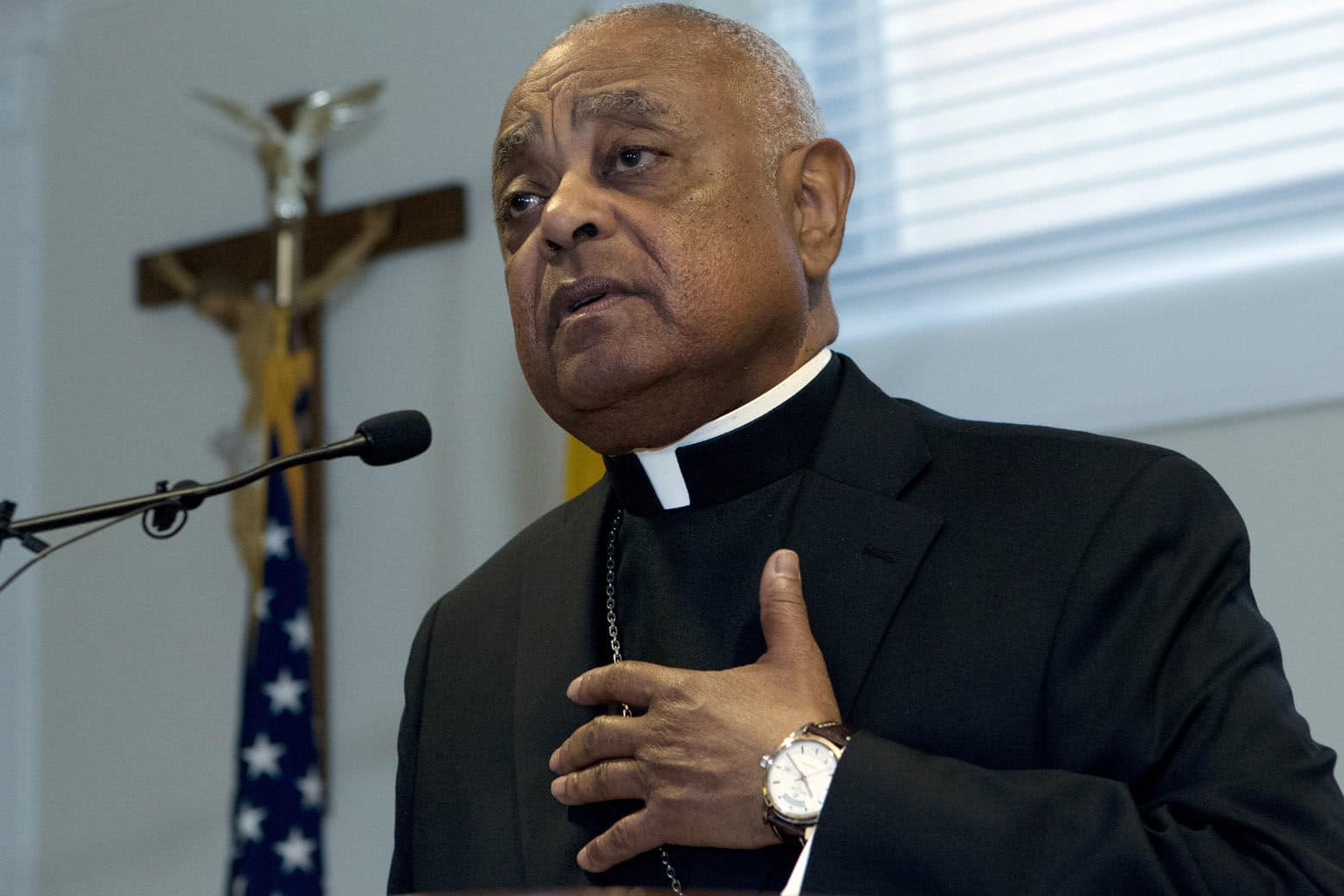 Archbishop designated by Pope Francis to the Archdiocese of Washington, Archbishop Wilton D. Gregory, speaks during a news conference at Washington Archdiocesan Pastoral Center in Hyattsville, Md., Thursday, April 4, 2019. Archbishop-designate Gregory will succeed Cardinal Donald Wuerl. (AP Photo/Jose Luis Magana)