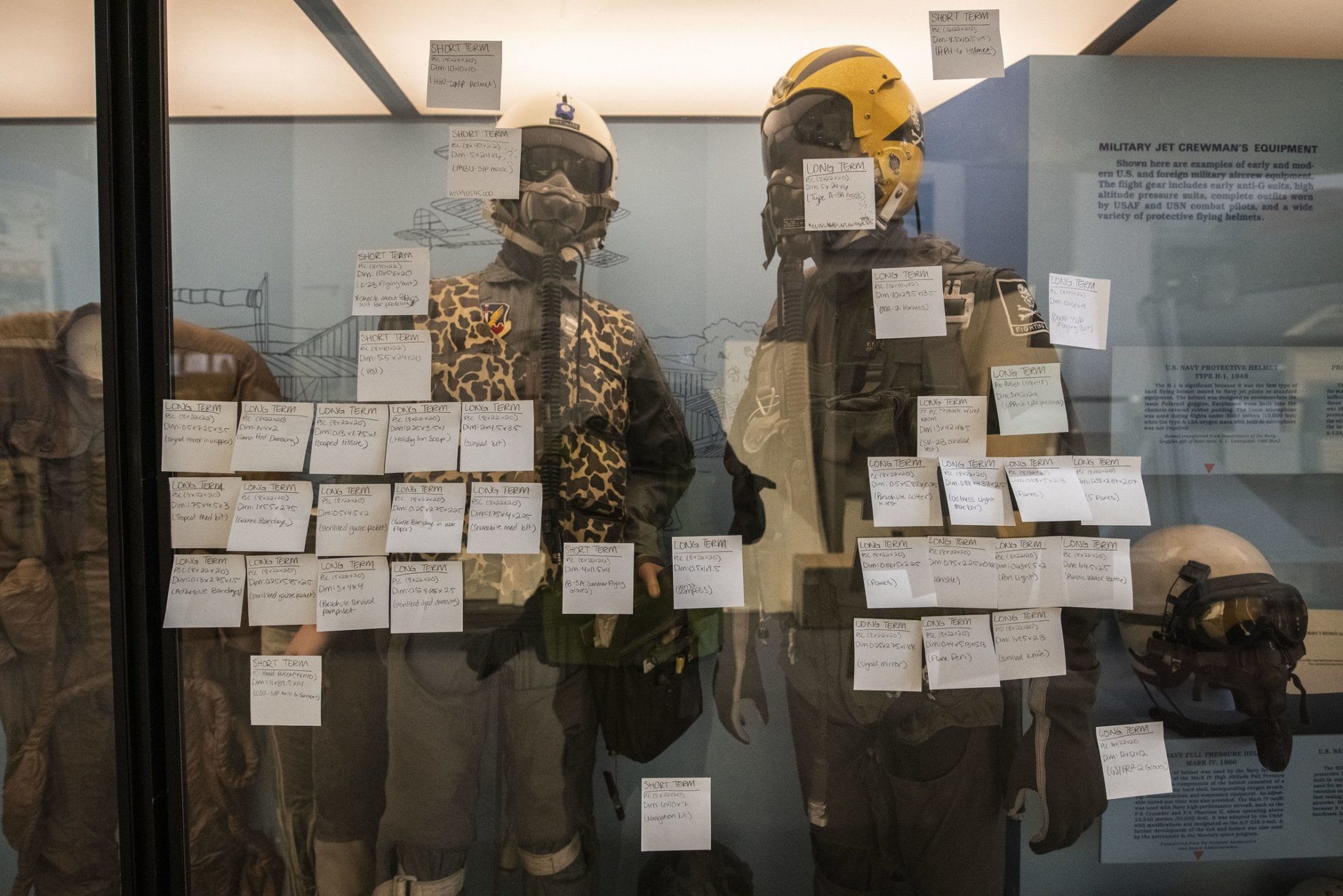 Items in display cases are labeled before being removed and carefully packed in the closed Jet Aviation gallery of the Smithsonian Air and Space museum in Washington, DC, February 12, 2019. (Smithsonian  photo by Jim Preston)  Material is subject to Smithsonian Terms of Use. Should you wish to use National Air and Space material in any medium, please submit an Application for Permission to Reproduce NASM Material, available at:  https://airandspace.si.edu/permissions