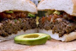 ** FOR USE WITH AP LIFESTYLES ** Salsa and avocado top a Smokey Beef and Black Bean Burger in this Aug. 22, 2007 photo. Some healthful ingredients easily mixed into 85 percent lean ground beef enhance the flavor while reducing the amount of meat (and fat) in each burger. (AP Photo/Larry Crowe)