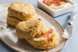 This undated photo provided by America's Test Kitchen in March 2019 shows Sweet Potato Biscuits in Brookline, Mass. This recipe appears in the cookbook "Vegetables Illustrated." (Steve Klise/America's Test Kitchen via AP)
