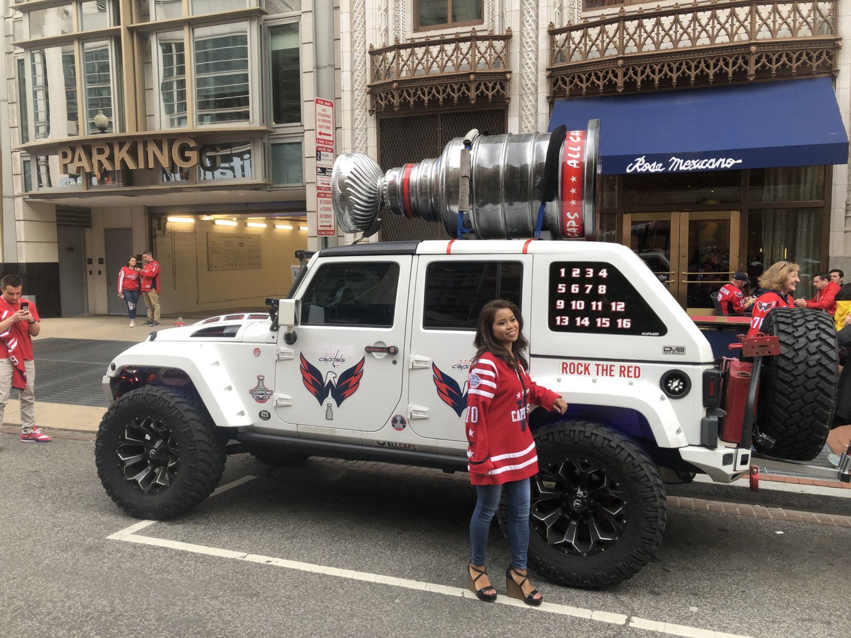 Caps fans love taking pictures in front of the Holtbeast. (WTOP/Mike Murillo)
