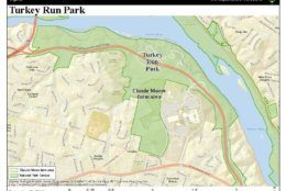A map of Claude Moore Farm, between the Potomac River and CIA headquarters. (Courtesy National Park Service)