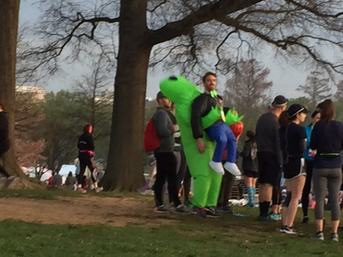 Some participants chose to dress up in costumes to run the race. This runner is hoping his will carry him to the finish line. (WTOP/John Domen)