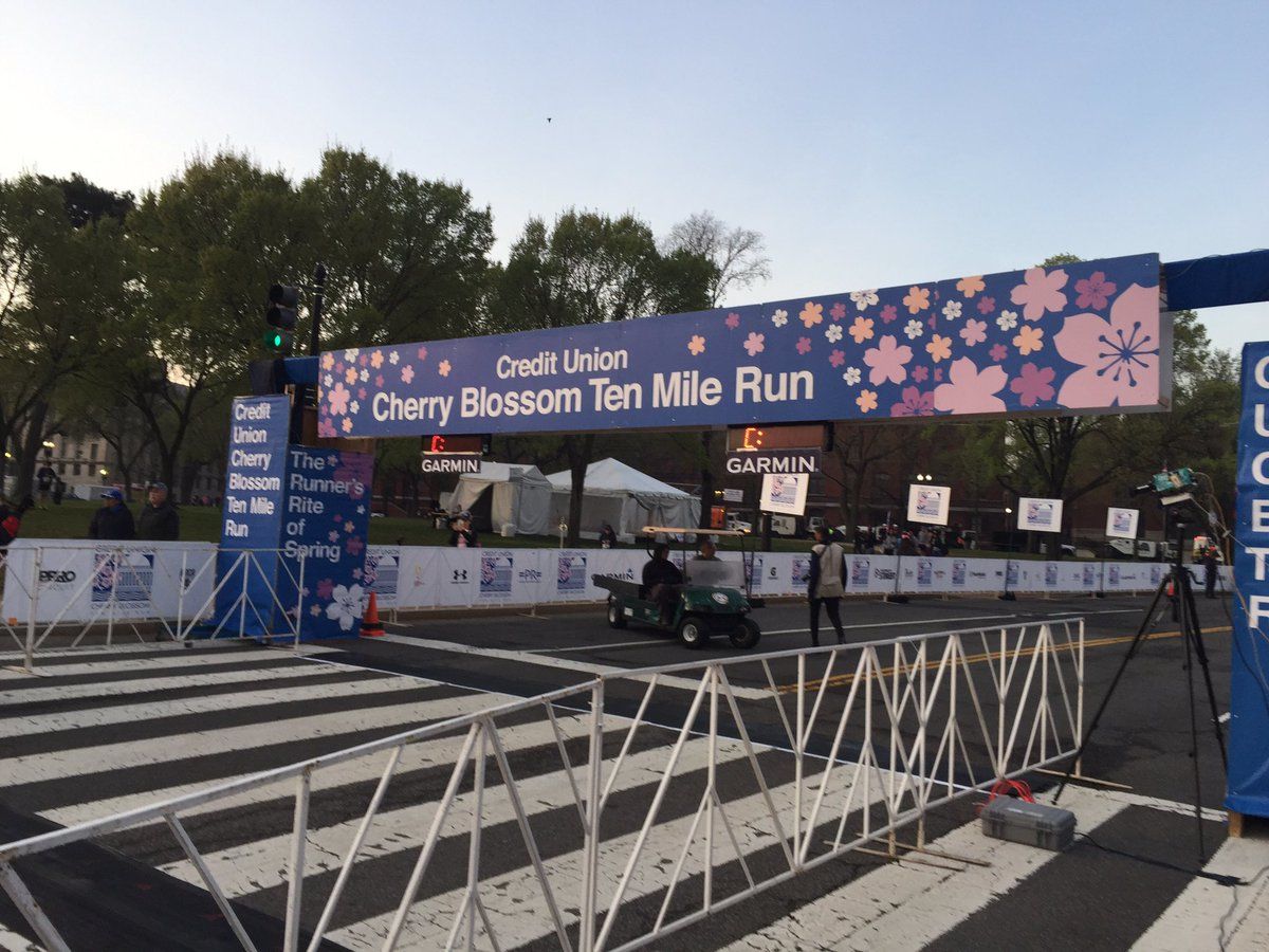 The starting line of the 2019 Cherry Blossom 10 Miler before the runners arrived to take their places. (WTOP/John Domen)