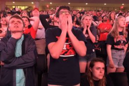 Nervous fans as Texas Tech pulls ahead by 2 at :35. (WTOP/Kristi King)
