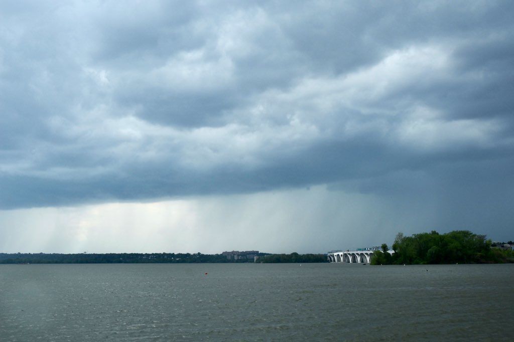 With a tornado watch in effect, storms moved in, including this one near National Harbor. (WTOP/Dave Dildine)