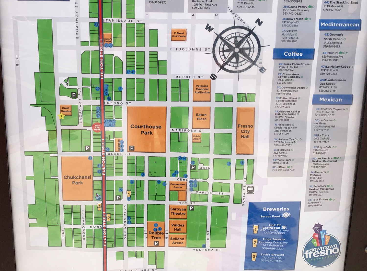 A map of Downtown Fresno on Fulton Street, which has been recently renovated. (WTOP/Noah Frank)