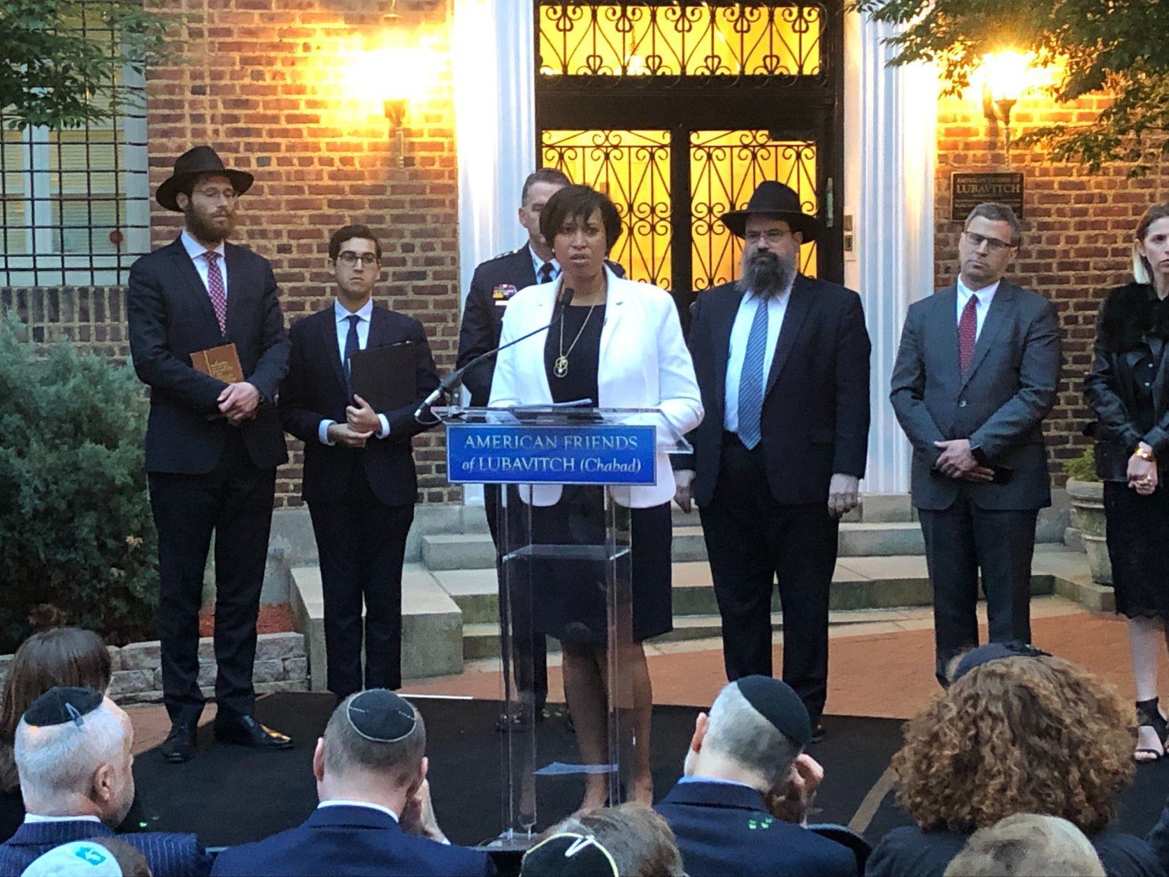 D.C. Mayor Muriel Bowser speaks at American Friends of Lubavitch vigil. (WTOP/Mike Murillo)