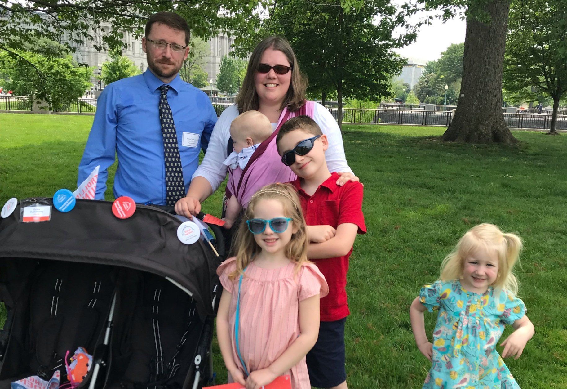 The McKenney family came all the way from Maine for the rally outside of the Capitol. Parents Ryan and Erika brought their four children. (WTOP/Mitchell Miller)