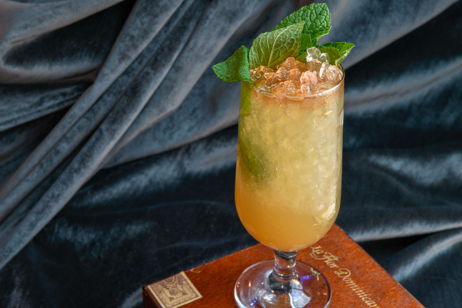 Dirty Habit, the bar at the Hotel Monaco in Penn Quarter, has a peach julep brunch punch for Derby day. (Raquel Sharma for Kimpton Hotels)