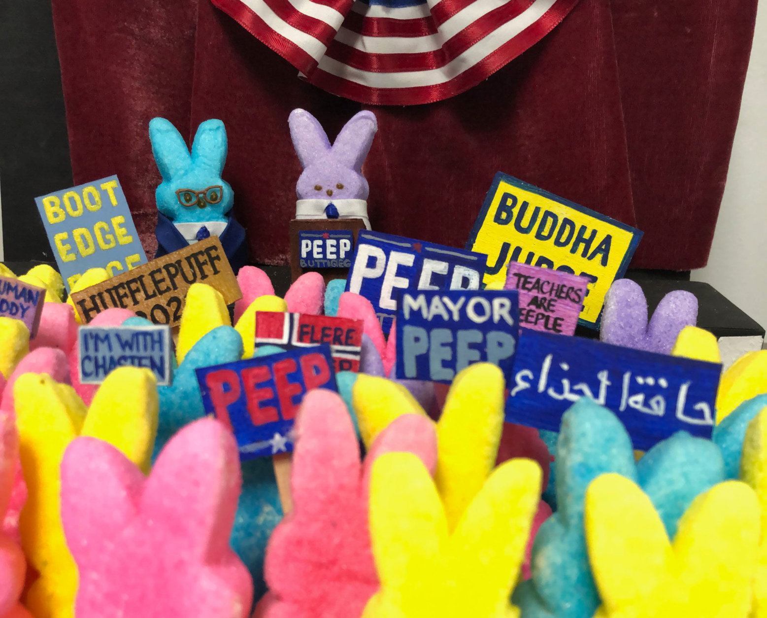 A recent Peeps diorama Martin made featuring Pete Buttigieg was retweeted by the presidential hopeful. (WTOP/Rachel Nania)