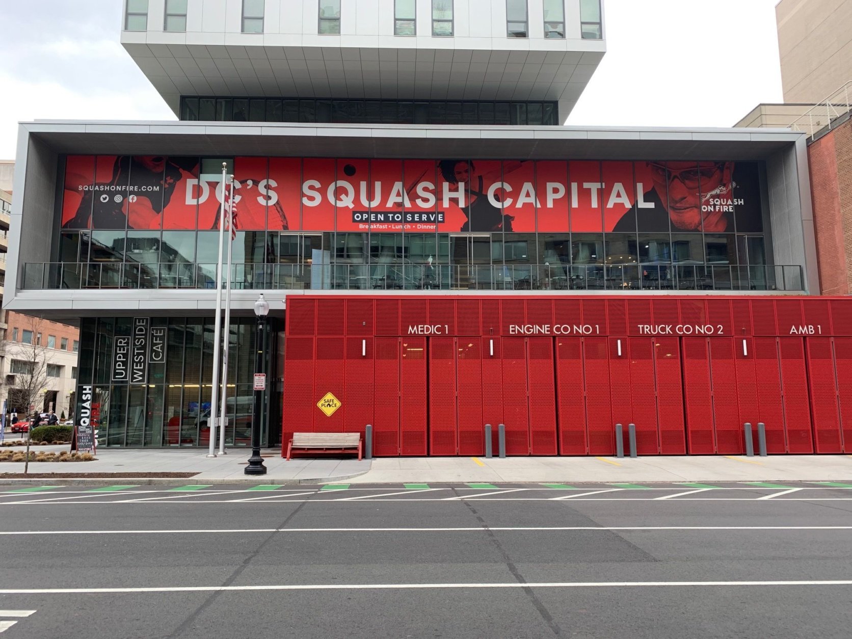 Squash on Fire, a public facility, opened in 2017 on M St. NW in West End. (WTOP/Noah Frank)