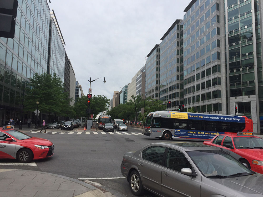Mayor Muriel Bowser's proposal would establish dedicated bus lanes on K Street. (WTOP/John Domen)