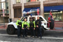 Police pose in front of the famous Caps Jeep. (Courtesy Ed Twomey) 
