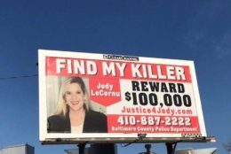 One of the three billboards Jenny Carrieri has put up in Baltimore. Carrieri's sister Jody LeCornu was shot dead in 1996. (Courtesy Jenny Carrieri)
