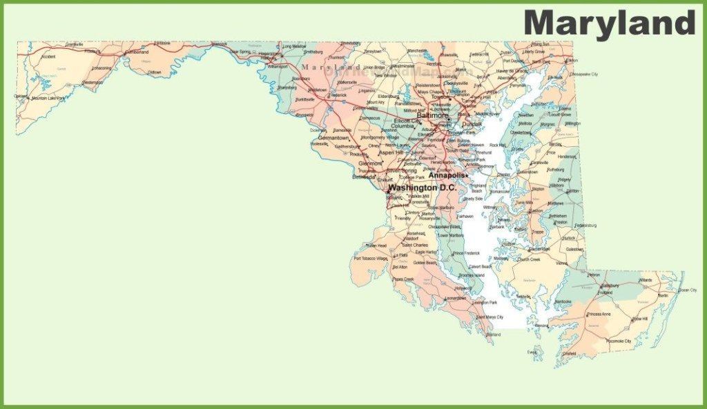 Road Map Of Maryland With Cities 1024x593 