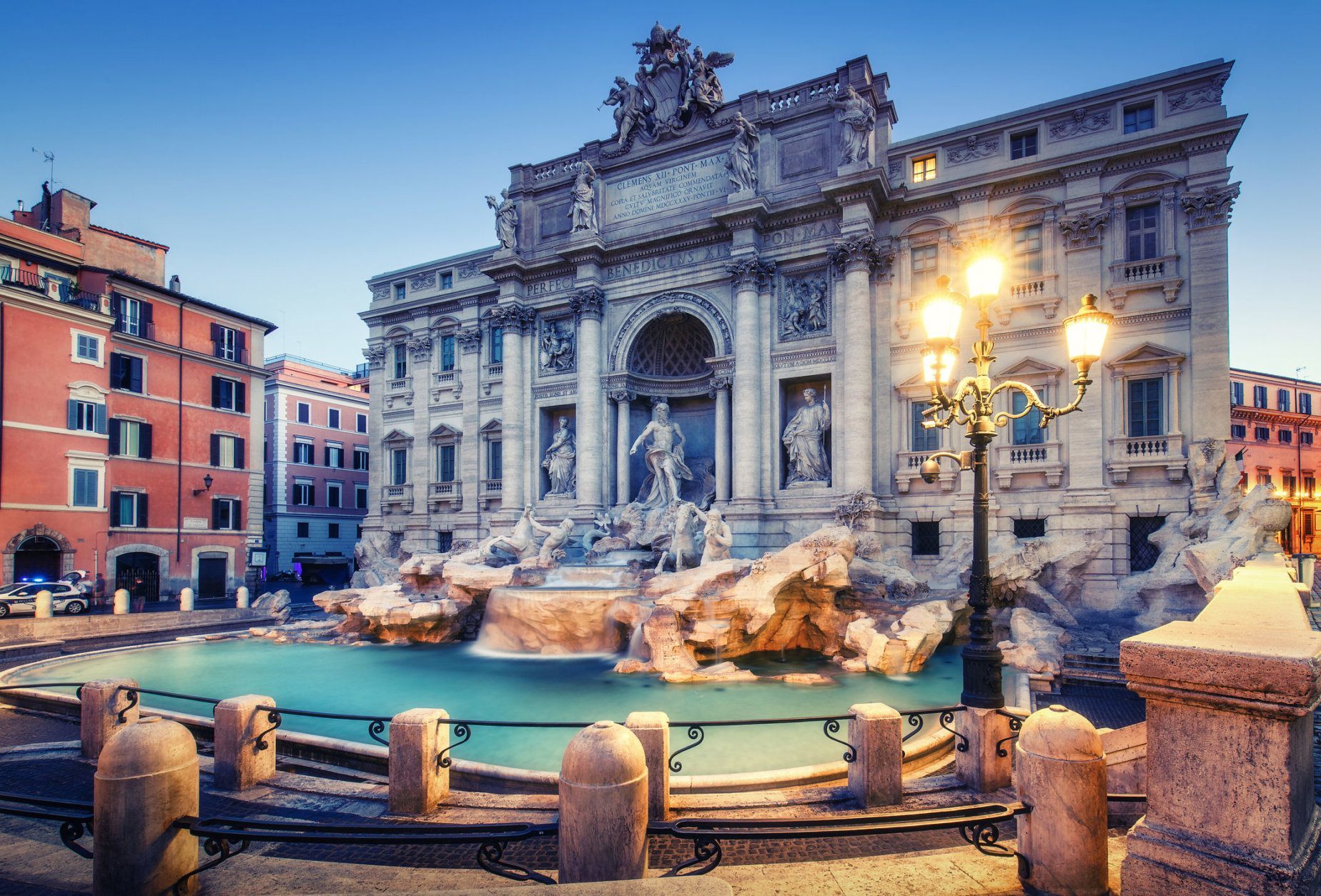 Trevi Fountain in Rome, Italy at sunrise. Scenic travel background.
