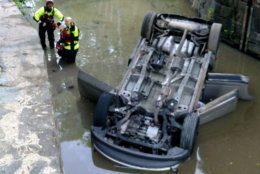 A car overturned in the C&O Canal Wednesday morning. (Courtesy Montgomery County Fire & EMS)