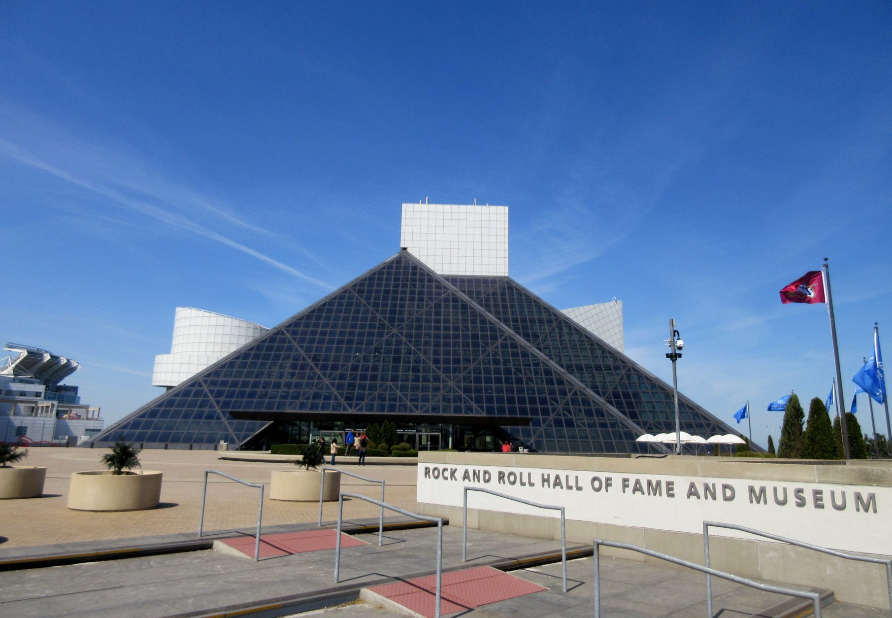 FILE – This April 24, 2016, file photo shows the Rock and Roll Hall of Fame and Museum, located on the shores of Lake Erie in downtown Cleveland. Architect I.M. Pei designed the museum's futuristic building. Cleveland is hosting the Republican National Convention from Monday through Thursday, July 18 to 21, 2016. (AP Photo/Beth J. Harpaz, File)