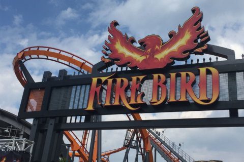Gaaahhhh! Six Flags’ Firebird roller coaster has helixes, loops — and, yes, fire