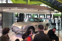 James Bond's legendary Aston Martin  DB5 on display at the International Spy Museum. (WTOP/Keara Dowd)