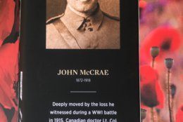 Information about John McRae, who penned the poem "In Flanders Field" to honor fallen soldiers. (WTOP/Dick Uliano)