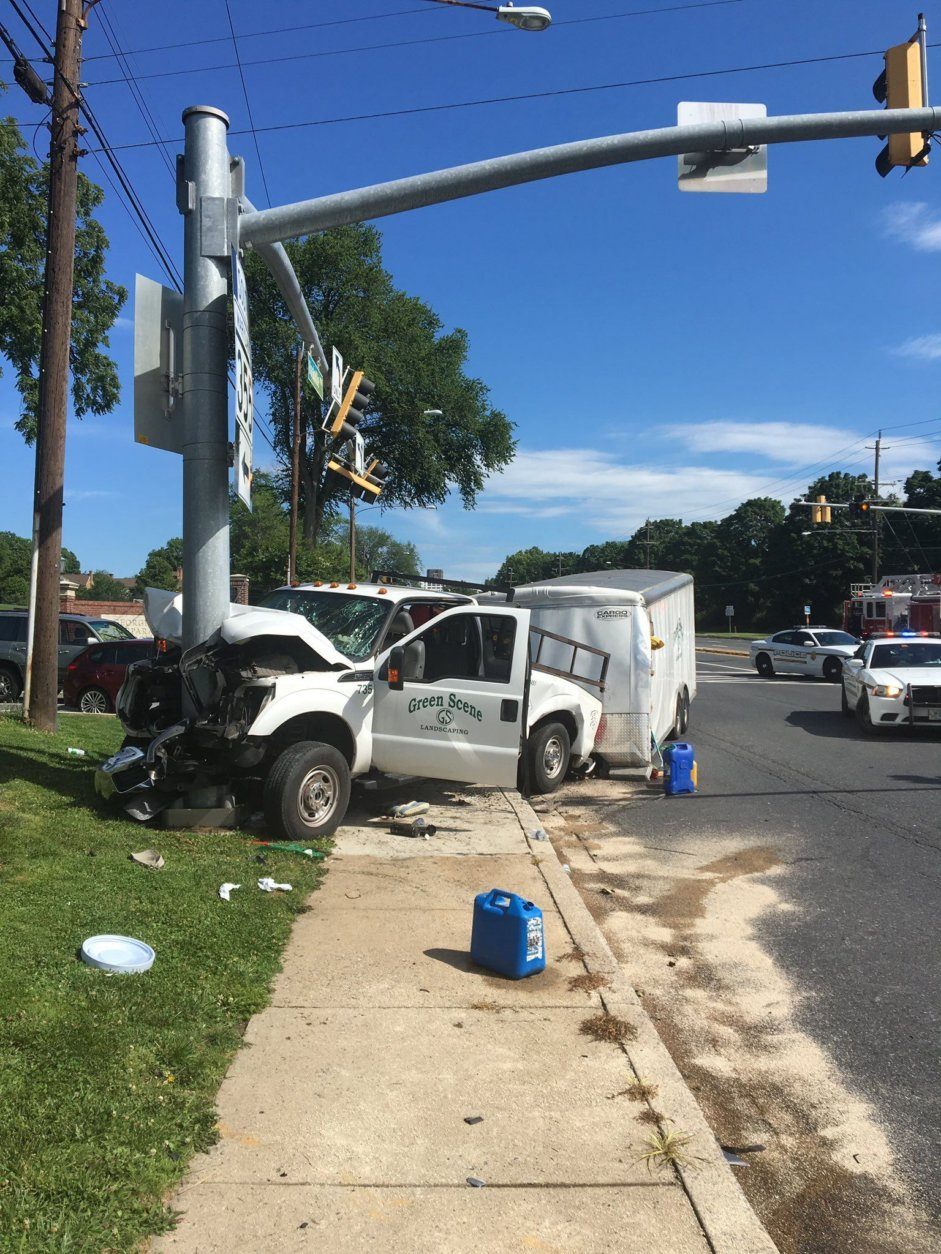Multiple people were injured after a landscaping truck crashed Monday on Rockville Pike. (Courtesy Montgomery County Fire & Rescue)