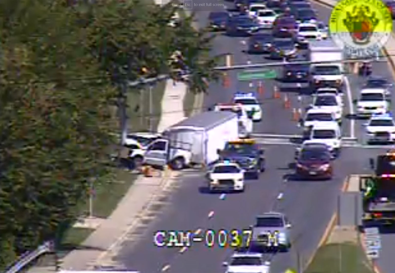 Police and emergency responders work to clear the crash on southbound Rockville Pike. (Courtesy MDOT)