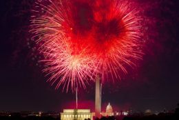 Fireworks explode over Lincoln Memorial, Washington Monument and U.S. Capitol, along the National Mall in Washington, Wednesday, July 4, 2018, during the Fourth of July celebration. (AP Photo/Jose Luis Magana)