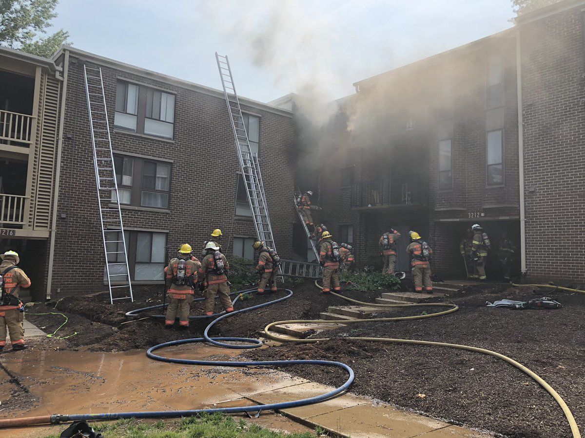 A fire at an Olney, Maryland, apartment complex broke out just after 9 a.m. June 1, 2019. (Courtesy Montgomery County Fire and EMS)