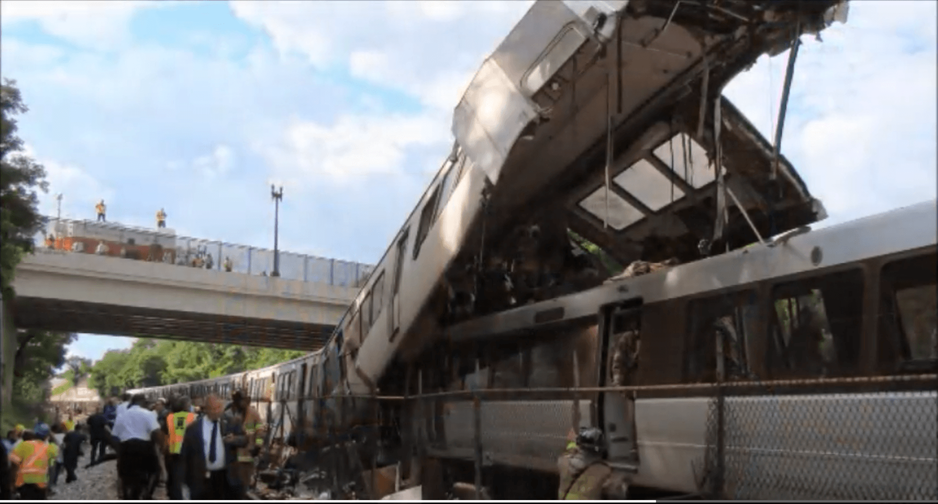 A screenshot from a DC Fire and EMS documentary shows one train on top of another. (Courtesy DC Fire and EMS)