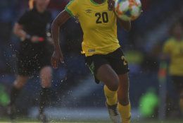 GLASGOW, SCOTLAND - MAY 28: Lauren Silver of Jamaica is seen in action during the Women's International Friendly match between Scotland and Jamaica at Hampden Park on May 28, 2019 in Glasgow, Scotland. (Photo by Ian MacNicol/Getty Images)