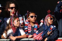 LE HAVRE, FRANCE - JUNE 20: USA fans enjoy the pre match atmosphere prior to the 2019 FIFA Women's World Cup France group F match between Sweden and USA at Stade Oceane on June 20, 2019 in Le Havre, France. (Photo by Alex Grimm/Getty Images)