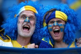LE HAVRE, FRANCE - JUNE 20: Sweden fans enjoy the pre match atmosphere prior to the 2019 FIFA Women's World Cup France group F match between Sweden and USA at Stade Oceane on June 20, 2019 in Le Havre, France. (Photo by Alex Grimm/Getty Images)