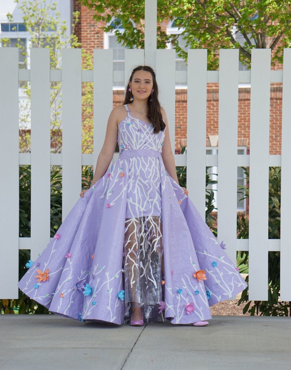 For the "Stuck at Prom" scholarship contest, Christina Mellott, 17, made this dress out of duct tape. The dress can transform into three different looks by changing and removing the overskirt. It took 80 hours and 36 rolls of duct tape. (Courtesy, Nicole Mellott)