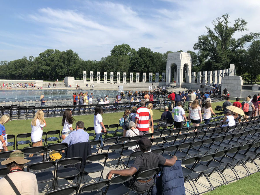 Crowds gathered Thursday at the World War II Memorial to mark D-Day's 75th anniversary. (WTOP/John Aaron)