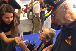 Skye Ferris, 17, visits with veterans who took part during D-Day. (Kristi King)