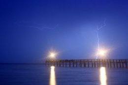 Lightning strikes over the Chesapeake Bay in Calvert County, Maryland, on Monday, June 17, 2019. (WTOP/Dave Dildine)
