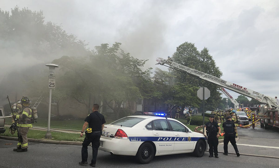 First responders are still working to determine the exact number of residents displaced, though a fire official deemed the building a "total loss." (Courtesy Frederick County police)