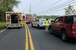 Maryland Route 108/Olney Laytonsville Road is closed both ways between Wickham Road and Olney Mill Road because of the crash. (Courtesy Montgomery County Fire and Rescue Service) 
