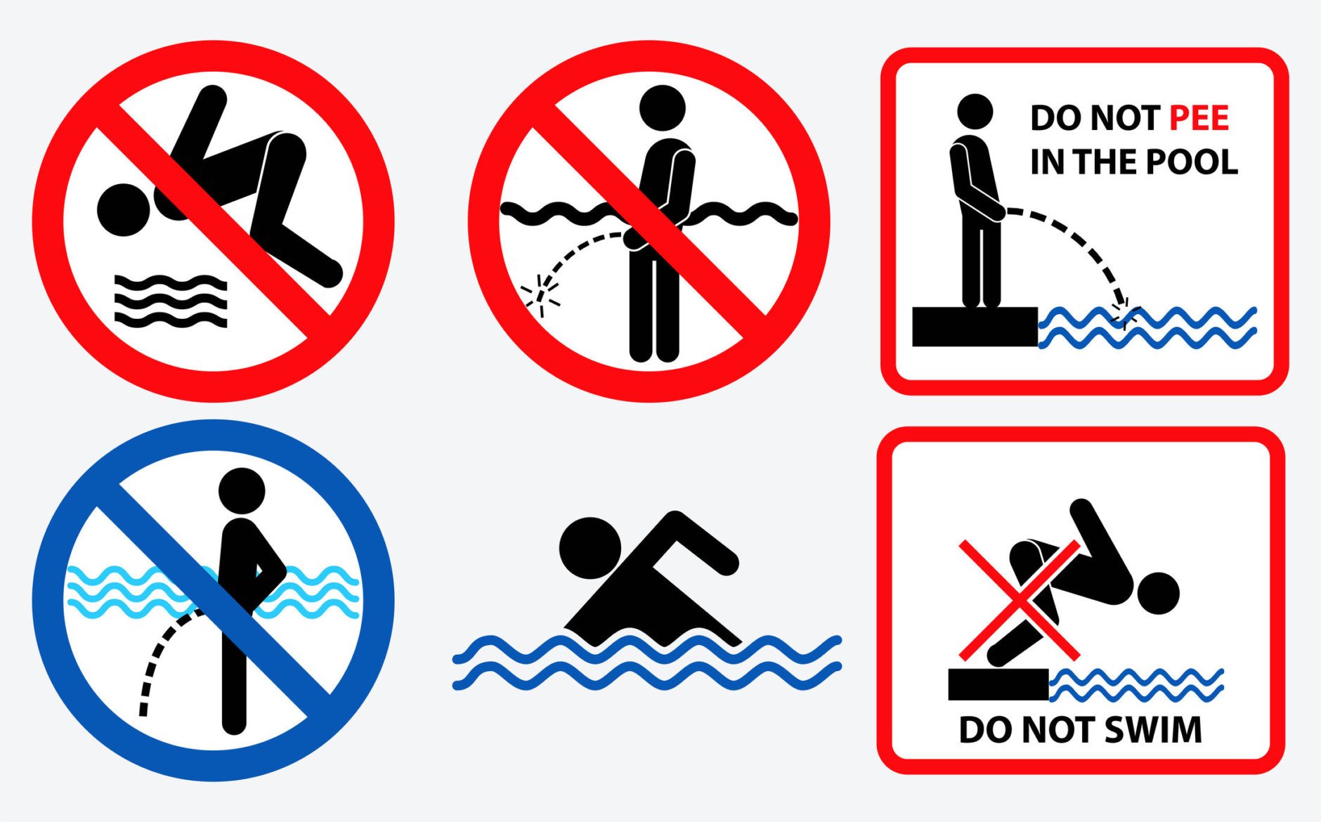 set of prohibition in the pool (do not pee, do not swim). easy to modify